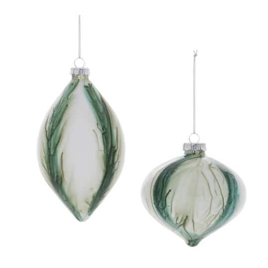 Melrose White & Green Glass Ornament Set